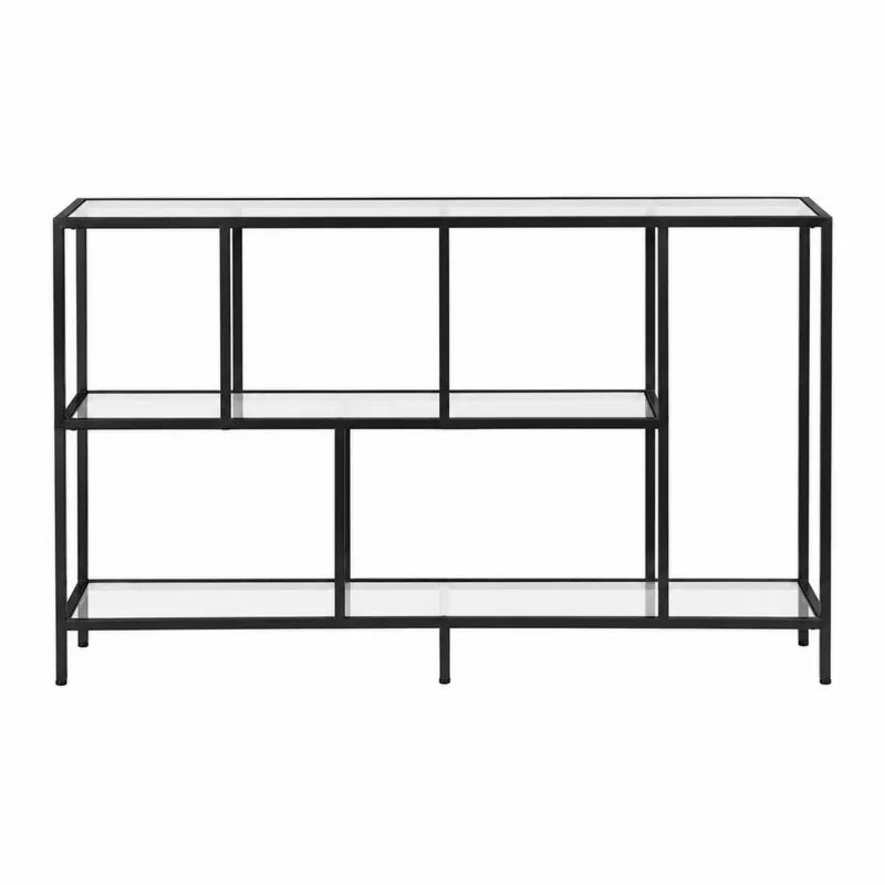 Czarna metalowa konsola z hartowanymi szklanymi półkami 120x35x75 cm