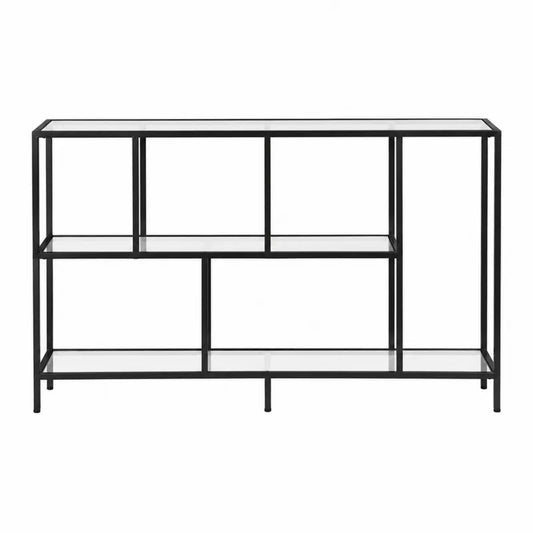 Czarna metalowa konsola z hartowanymi szklanymi półkami 120x35x75 cm