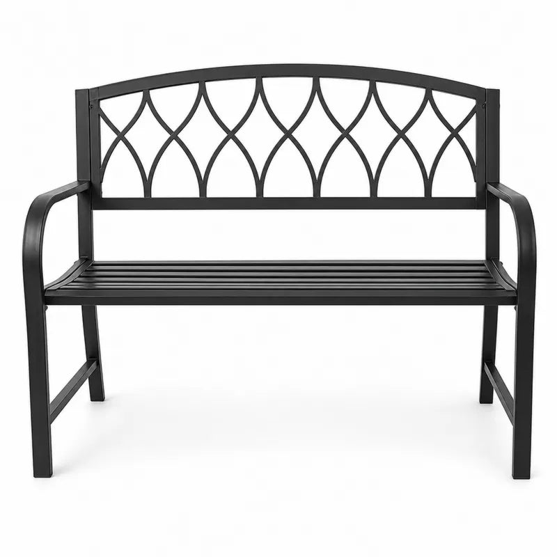Ławka ogrodowa czarna metalowa z oparciem 120x60x80 cm