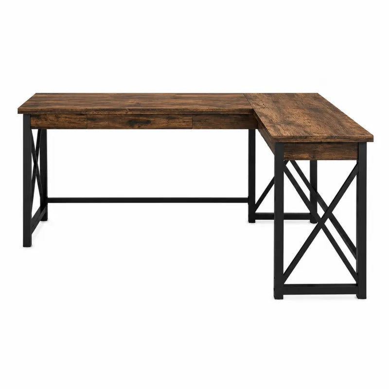 Biurko narożne L z płyty wiórowej laminowanej stalowe nogi brązowy 140x120x75 cm