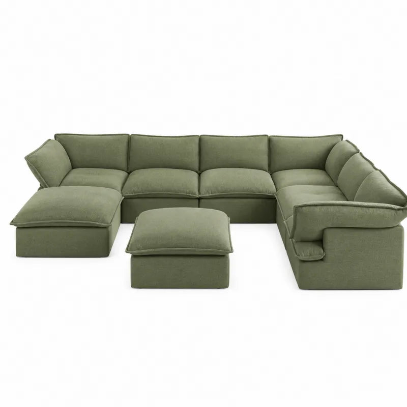 Modułowa sofa L-kształtna z podnóżkiem zielona