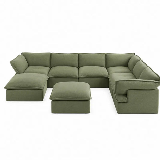 Modułowa sofa L-kształtna z podnóżkiem zielona