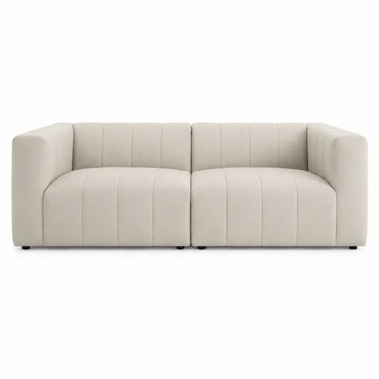 Sofa dwuosobowa z tkaniny poliestrowej beżowej 200 cm