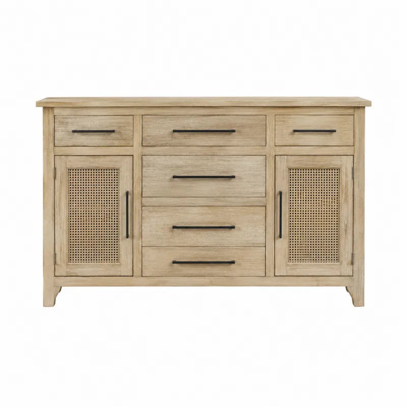 Kredens z drewna sosnowego z rattanowymi drzwiami 150 cm