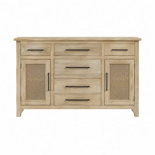 Kredens z drewna sosnowego z rattanowymi drzwiami 150 cm