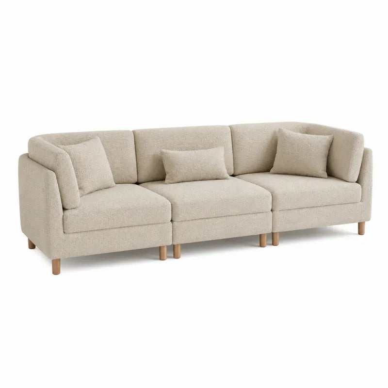 Sofa modułowa beżowa, drewno bukowe