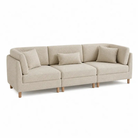 Sofa modułowa beżowa, drewno bukowe